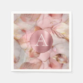 Serviette En Papier Monogramme de Feuilles d'or rose pâle (Devant)