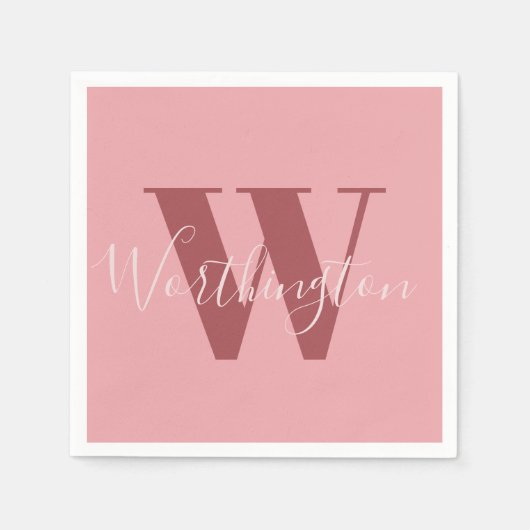Serviette En Papier Monogramme de fille et nom rose roux (Devant)