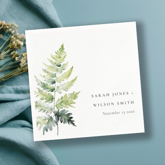 SERVIETTE EN PAPIER MONOGRAMME DE FOLIAGE DE FERN DE COULEUR D'EAU VER