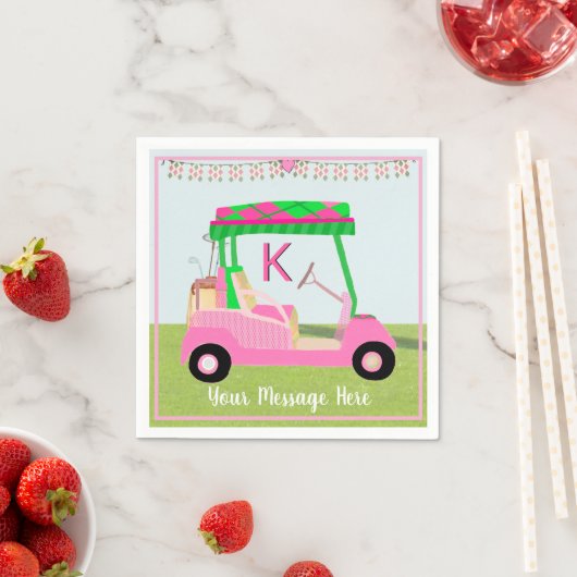 Serviette En Papier Monogramme de golf rose pour l'anniversaire des fe (En situation)