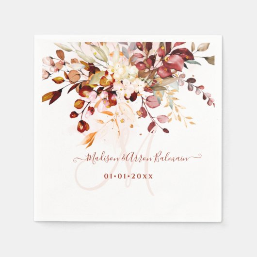 Serviette En Papier Monogramme de gomme de automne rustique Eucalyptus (Devant)