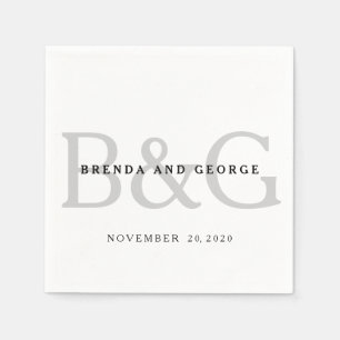 Serviette En Papier Monogramme de gris argenté épousant les serviettes