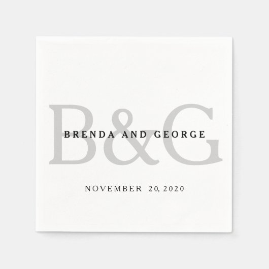 Serviette En Papier Monogramme de gris argenté épousant les serviettes (Devant)