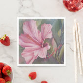 SERVIETTE EN PAPIER MONOGRAMME DE LA FÊTE TROPICALE ROSE HIBISCUS (En situation)