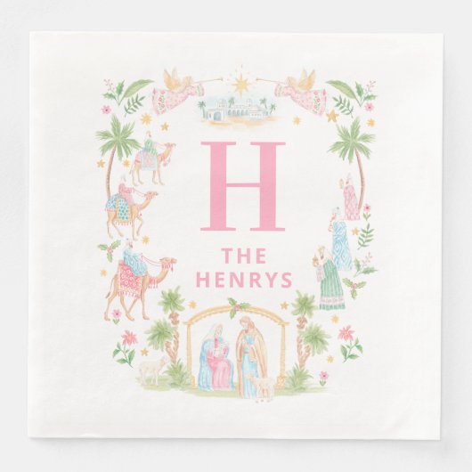 Serviette En Papier Monogramme de la Nativité Pastel (Devant)