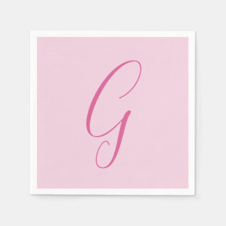 Serviette En Papier Monogramme de lettre initiale rose clair uni chic