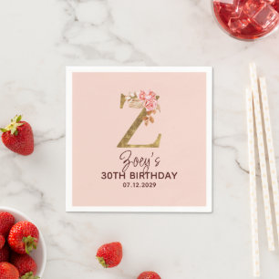Serviette En Papier Monogramme de lettre Z oré Roses roses blush