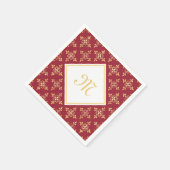 Serviette En Papier Monogramme de luxe Rouge et Or Quatre Floral (Coin)