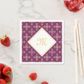 Serviette En Papier Monogramme de luxe violet et or Quatre Floral (En situation)
