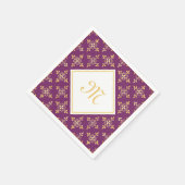 Serviette En Papier Monogramme de luxe violet et or Quatre Floral (Coin)