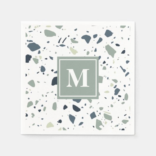 Serviette En Papier Monogramme de marbre bleu moderne Terrazzo (Devant)
