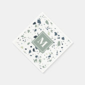 Serviette En Papier Monogramme de marbre bleu moderne Terrazzo (Coin)