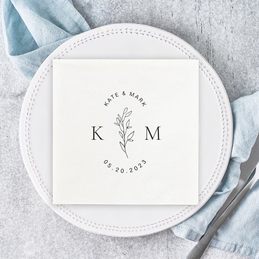 Serviette En Papier Monogramme de mariage à feuillage moderne
