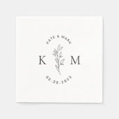Serviette En Papier Monogramme de mariage à feuillage moderne (Devant)