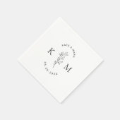 Serviette En Papier Monogramme de mariage à feuillage moderne (Coin)