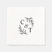 Serviette En Papier Monogramme de mariage à verdure simple (Devant)