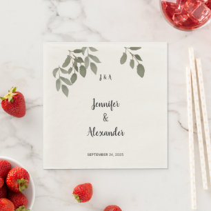 Serviette En Papier Monogramme de mariage aux feuilles botaniques rust