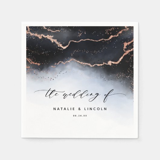 Serviette En Papier Monogramme de Mariage bleu Dusty (Devant)