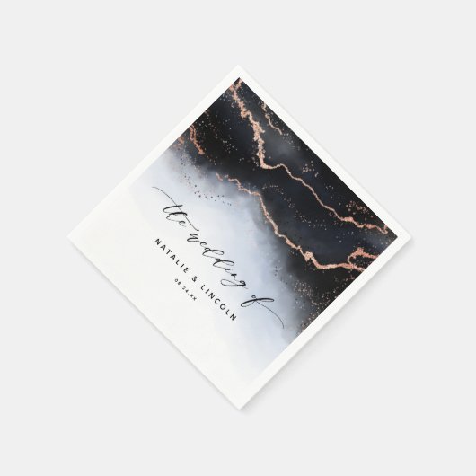 Serviette En Papier Monogramme de Mariage bleu Dusty (Coin)