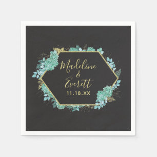 Serviette En Papier Monogramme de mariage de cadre doré de plantes gra