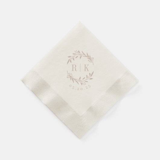 Serviette En Papier Monogramme de Mariage de couronne rose rustique (Coin)