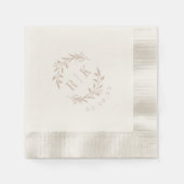 Serviette En Papier Monogramme de Mariage de couronne rose rustique (Devant)