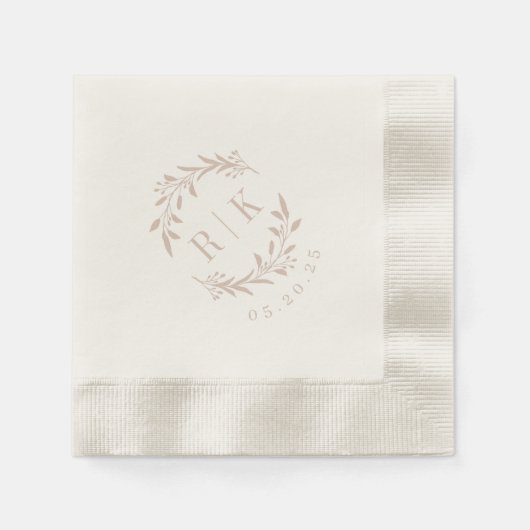 Serviette En Papier Monogramme de Mariage de couronne rose rustique (Devant)