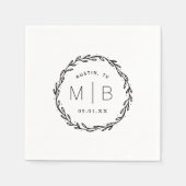 Serviette En Papier Monogramme de Mariage de couronne rustique (Devant)