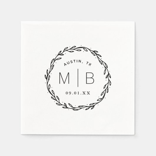 Serviette En Papier Monogramme de Mariage de couronne rustique (Devant)