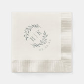 Serviette En Papier Monogramme de Mariage de germe bleu rustique (Devant)
