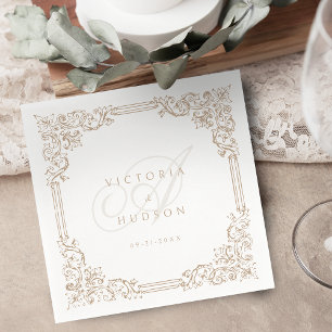 Serviette En Papier Monogramme de mariage élégant à cadre Vintage neut