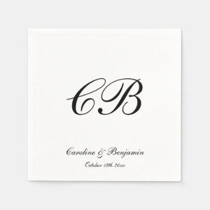 Serviette En Papier Monogramme de mariage élégant en écriture noire et