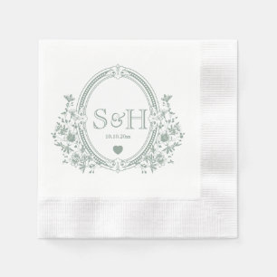 Serviette En Papier Monogramme de mariage élégant vintage orné de fleu