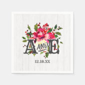 Serviette En Papier Monogramme de Mariage en bois blanc creux d'hiver (Devant)