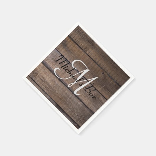 Serviette En Papier Monogramme de Mariage en bois rustique unique (Coin)