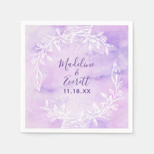 Serviette En Papier Monogramme de Mariage floral blanc pourpre