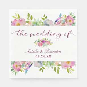 Serviette En Papier Monogramme de mariage floral Chic Blooming Menthe