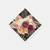 Serviette En Papier Monogramme de mariage floral noir (Coin)