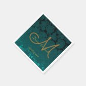 Serviette En Papier Monogramme de mariage floral sarcelle or automne (Coin)