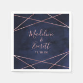 Serviette En Papier Monogramme de Mariage géométrique bleu et Rose ble (Devant)