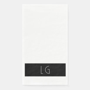Serviette En Papier Monogramme de mariage minimal moderne noir et blan