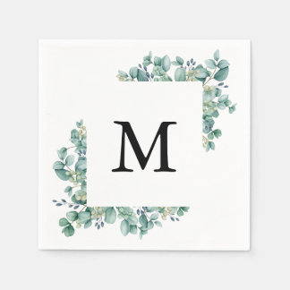 Serviette En Papier Monogramme de mariage minimaliste feuille verte d'