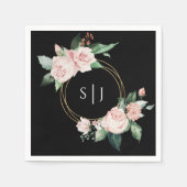 Serviette En Papier Monogramme de Mariage noir flou (Devant)