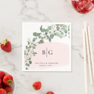Serviette En Papier Monogramme de mariage personnalisé aquarelle Eucal