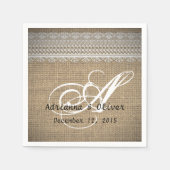 Serviette En Papier Monogramme de mariage rustique campagne toile de j (Devant)