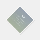 Serviette En Papier Monogramme de Mariage vert doux Ombre bleu Dusty (Coin)