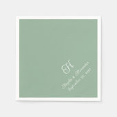 Serviette En Papier Monogramme de mariage vert et blanc Script (Devant)