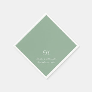 Serviette En Papier Monogramme de mariage vert et blanc Script