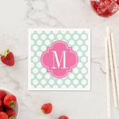 Serviette En Papier Monogramme de menthe chic et grands points roses (En situation)