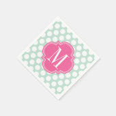 Serviette En Papier Monogramme de menthe chic et grands points roses (Coin)